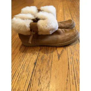 UGG Elowen Boots Womens Size 9 Brown Suede Shearling Fur Cuff Zip Ankle thumbnail 2