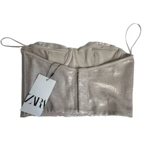 Zara Women's Gold Sequin Corset Crop Top Blouse‎ Size S Party Wear thumbnail 6