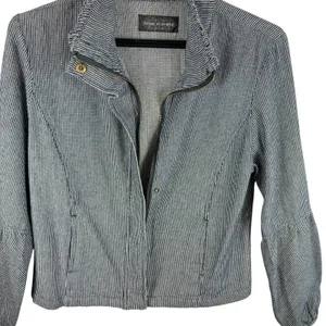 Live A Little Blue White Pinstriped Full Zip‎ Collared Jacket Pockets Size S thumbnail 4