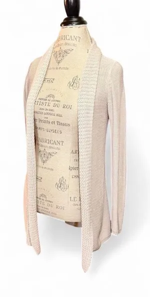 Belldini Beige Oatmeal Open Knit Duster Cardigan with a Cable Knit Spine Sz S thumbnail 1