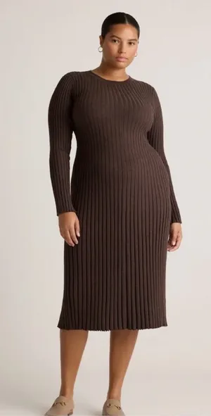 Quince Cotton Cashmere Ribbed Long Sleeve Crew Midi Dress, XL thumbnail 1