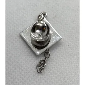 Vintage Graduation Cap White‎ Enamel Tassel Charm Pendant Sterling 925 Silver thumbnail 5