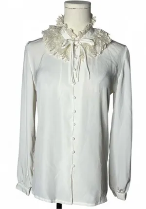 Vintage Tokyo Blouse Marianne Ruffle Lace Tie Neck Button Down Victorian Blouse thumbnail 1