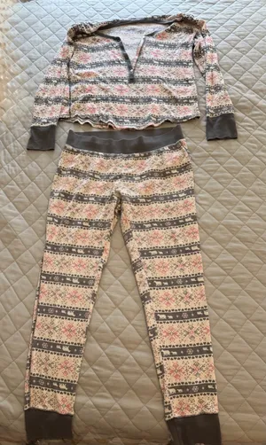 Vintage Victoria's Secret PJ’s Thermal Waffle Snowflake Bear Gray/pink - MD thumbnail 1