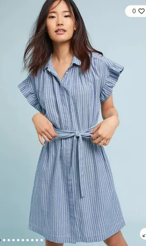 Anthropologie Isabella Sinclair Piper Blue White Stripe Ruffle Sleeve Dress Sz M thumbnail 1