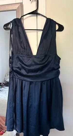 & Other Stories Silk Navy Blue Dress thumbnail 1