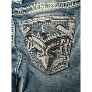 Rock Revival Zarina Bootcut Jeans 25 Blue Low Rise Embellished Thick‎ Stitch thumbnail 4