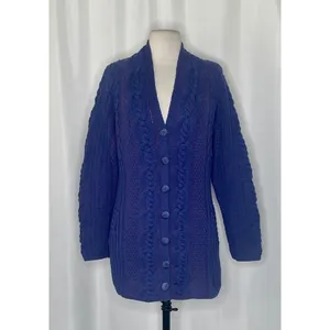 ARANCRAFTS Aran Crafts Merino Wool Purple Blue Cardigan Sweater Ireland Small thumbnail 2