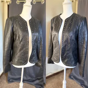 Reba Leather Studded Jacket M Black Y2K Western Rockstar Moto Indie Sleaze thumbnail 5
