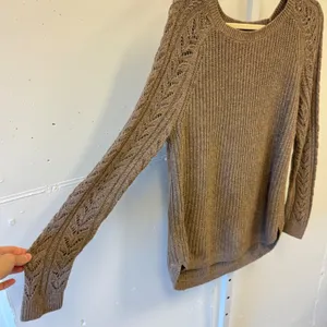 LOFT Ann Taylor Brown Cotton Camel Hair Blend Pointelle Raglan Sweater Women's M thumbnail 4