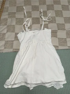 Storia white Linen Blend Mini Babydoll Dress size S thumbnail 7