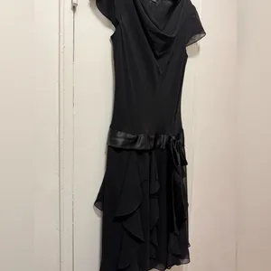 Vintage Y2K Liz Claiborne Black Party Dress Ruffled Tiered Bow Drop Waist 6 thumbnail 2