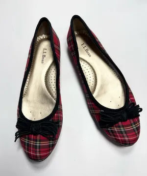 L.L. Bean Plaid Tartan Bow Ballet Flats S-546 Sz 7.5 thumbnail 1