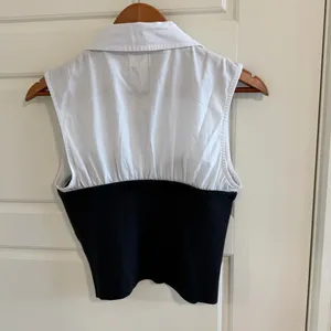 Anthropologie Maeve Black and White Sleeveless Blouse with Busier and Collar thumbnail 8