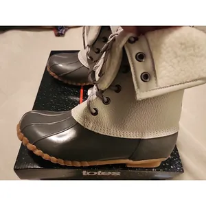 Totes Duck‎ Boots Waterproof Insulated Winter Rain Snow Boots Gray White 6 thumbnail 2