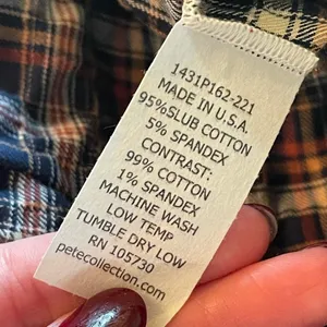 Pete Cream Front Plaid‎ Back Slub Cotton Top M thumbnail 8