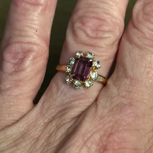 Vintage Amethyst And Rhinestones Adjustable Ring Gold thumbnail 7