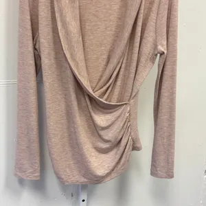 Ann Taylor Nude Pink Heathered Draped Shawl Neck Faux Wrap Top Sweater Large thumbnail 4