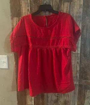 New SHEIN Red Eyelet Women's Top size XL thumbnail 1