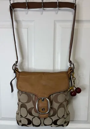 Coach Vintage Tan and Brown Signature Canvas Crossbody Bag thumbnail 1