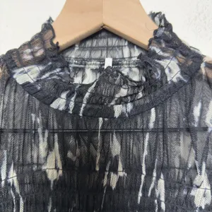 Free‎ People Women Whimsigoth Nylon Mesh Top Large Black Abstract Smocked Party thumbnail 2