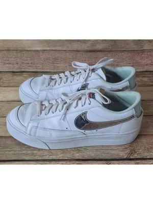 Nike Blazer Low Platform Womens 10 White Metallic Silver Iridescent DQ7654-100 thumbnail 6