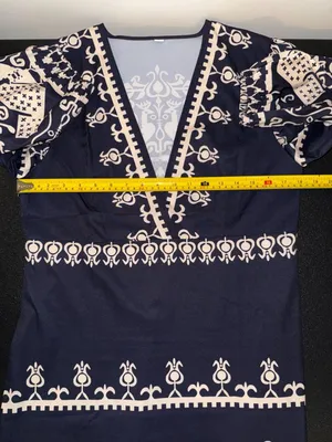 Blue‎ Zone Planet Navy and Tan Ethnic Print Boho V-Neck Midi Dress thumbnail 5