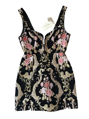 NWT For Love & Lemons S M 4 6 Brocade Tapestry Mini Dress Jacquard Sheath Floral thumbnail 6
