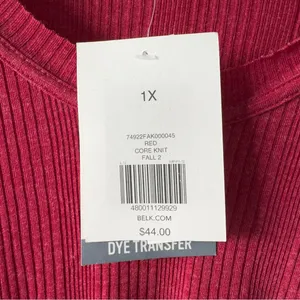 True Craft Red Babydoll Top Long Sleeve round neck cotton blend solid ribbed NWT thumbnail 9
