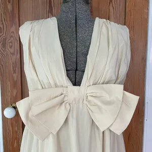 BUCKET LIST Darcy Cream Big Bow Deep V Babydoll Coquette Mini Dress - Size M thumbnail 8