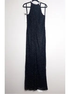 NWT Mac Duggal Beaded Sleeveless High Neck Column Gown 10 Black Maxi Dress 93742 thumbnail 8