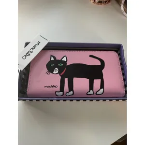 Marc Tetro Black Tuxedo Cat‎ Zip Around Long Wallet Pink Saffiano Pop Art NIB thumbnail 2