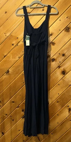Wild fable navy blue button front tie back wide leg jumpsuit romper NWT thumbnail 8