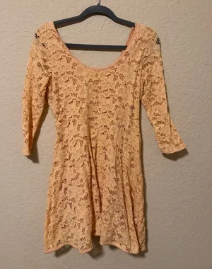 Free People Peach Lace Scoop-Neck Long Sleeve Dress thumbnail 1