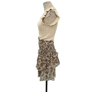 Anthropologie Current Air Dress Mini Sweater Ruffle Crewneck‎ Beige Size Small thumbnail 9
