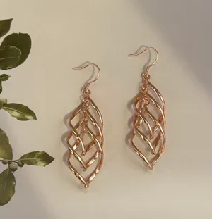14K Rose Gold Plated Twist Leaf Dangle Earrings for Women thumbnail 1