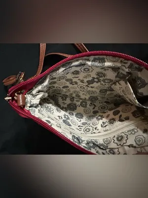 Women’s Red & Floral Crossbody Bag With Brown Strap Shoulder Purse thumbnail 9