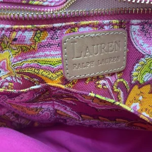 Ralph Lauren Vachetta‎ Leather Paisley Canvas Purse Handbag Round Bamboo Handle thumbnail 15