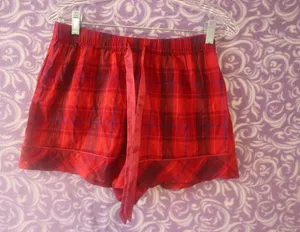 Victoria's Secret Christmas plaid flannel sleep pj pajamas shorts in red size small. thumbnail 1