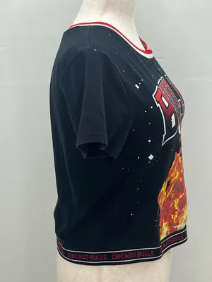 Chicago Bulls NBA Black Flame Basketball Graphic Women’s Crop Top Shirt Small thumbnail 5