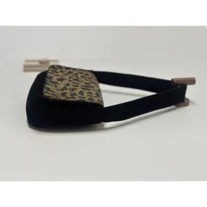 a new day Black and Gold Beaded Leopard Print Shoulder Bag Velvet Purse thumbnail 4