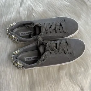 Steve Madden Gray Grit Pearl and Rhinestone Embellished Platform Sneakers thumbnail 6