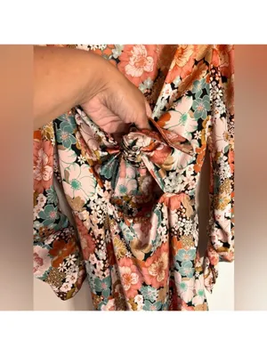 For Love & Lemons Long-Sleeve Floral Tie-Front Maxi Dress Size XS thumbnail 6
