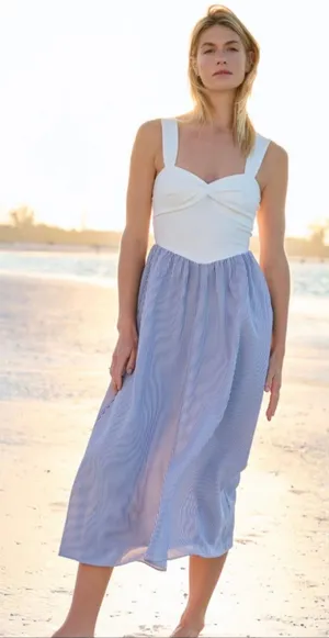 Altar’d State Romina Ivory And Blue Striped Midi Dress Size Small thumbnail 1