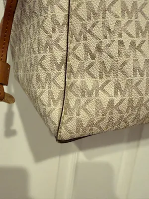 Michael Kors MK Signature Vanilla Logo Tote Bag Brown Trim thumbnail 8