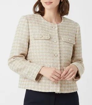 Rachel Zoe Tan Gold Tweed Blazer Jacket Size Large thumbnail 1