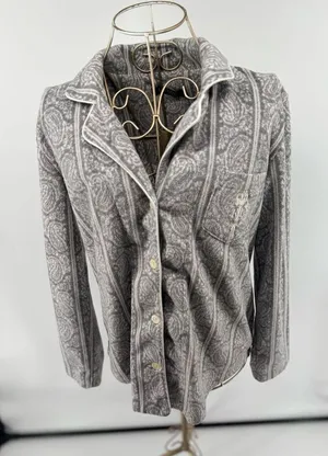 Lauren Ralph Lauren Paisley Pajama Top Long Sleeve Size XS Gray thumbnail 1