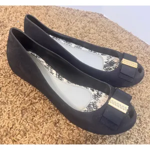Melissa X Jason Wu Black flocked Peep Toe Bow Flats Shoes Jelly Womens Size 10 thumbnail 1