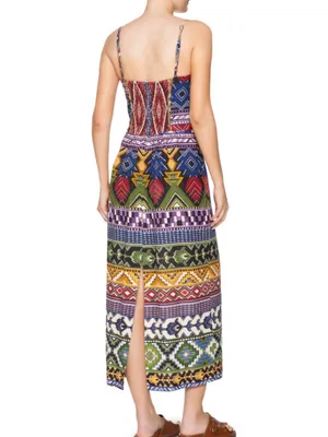 Farm Rio Linen Blend Multicolor Tribal Print Sleeveless Midi Dress thumbnail 2