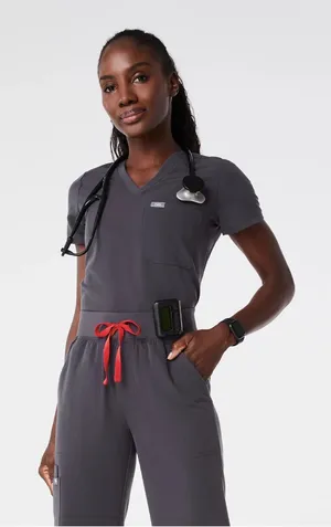 Figs Catarina V-Neck Scrub Top in Charcoal thumbnail 1